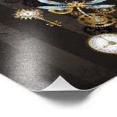 Steampunk Dragonflies op bruine gestreepte achterg Foto Afdruk (Hoek)