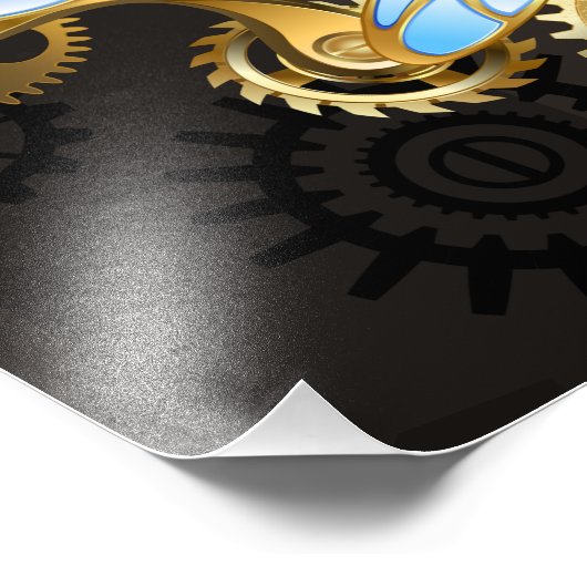 Steampunk Dragonflies op bruine gestreepte achterg Foto Afdruk (Hoek)