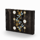 Steampunk Dragonflies op bruine gestreepte achterg Fotoblokken (Rechts)