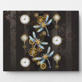 Steampunk Dragonflies op bruine gestreepte achterg Fotoplaat (Voorkant)