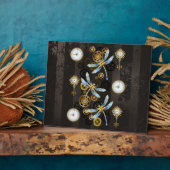 Steampunk Dragonflies op bruine gestreepte achterg Fotoplaat (Zijkant)