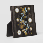 Steampunk Dragonflies op bruine gestreepte achterg Fotoplaat (Voorkant)