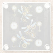 Steampunk Dragonflies op bruine gestreepte achterg Glazen Onderzetter (Achterkant)