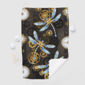 Steampunk Dragonflies op bruine gestreepte achterg Golfhanddoek (Insitu)