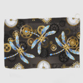 Steampunk Dragonflies op bruine gestreepte achterg Golfhanddoek (Horizontaal)