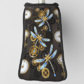Steampunk Dragonflies op bruine gestreepte achterg Golfheadcover (Draai 90)
