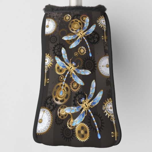 Steampunk Dragonflies op bruine gestreepte achterg Golfheadcover (Draai 90)