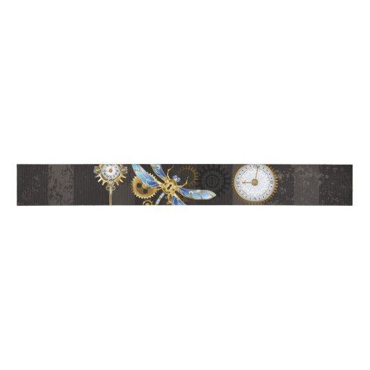 Steampunk Dragonflies op bruine gestreepte achterg Grosgrain Lint (Voorkant)