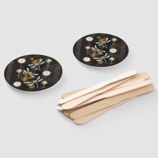 Steampunk Dragonflies op bruine gestreepte achterg Handwaaier (Niet-gemonteerd)