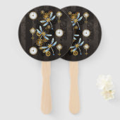 Steampunk Dragonflies op bruine gestreepte achterg Handwaaier (Voorkant en achterkant)