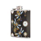 Steampunk Dragonflies op bruine gestreepte achterg Heupfles (Links)