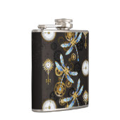 Steampunk Dragonflies op bruine gestreepte achterg Heupfles (Rechts)