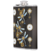 Steampunk Dragonflies op bruine gestreepte achterg Heupfles (Links)