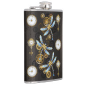 Steampunk Dragonflies op bruine gestreepte achterg Heupfles (Rechts)
