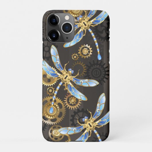 Steampunk Dragonflies op bruine gestreepte achterg iPhone Hoesje (Achterkant)