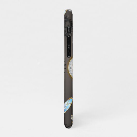 Steampunk Dragonflies op bruine gestreepte achterg iPhone Hoesje (Linkerkant)