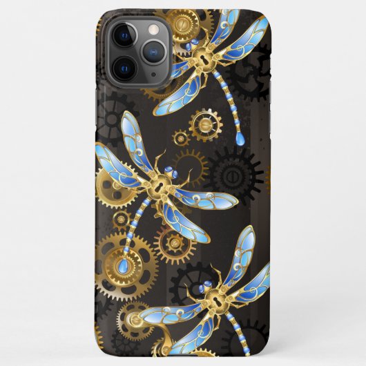 Steampunk Dragonflies op bruine gestreepte achterg iPhone Hoesje (Achterkant)