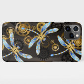 Steampunk Dragonflies op bruine gestreepte achterg iPhone Hoesje (Achterkant horizontaal)