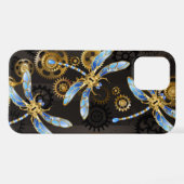 Steampunk Dragonflies op bruine gestreepte achterg iPhone Hoesje (Achterkant horizontaal)