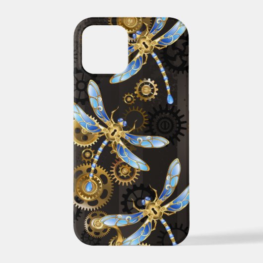 Steampunk Dragonflies op bruine gestreepte achterg iPhone Hoesje (Achterkant)