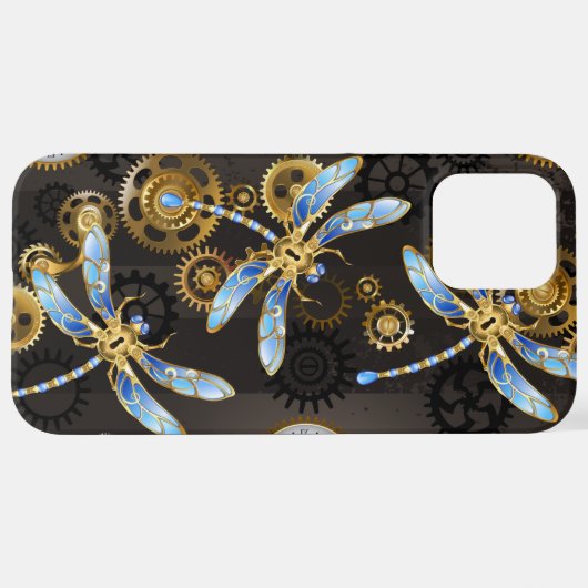 Steampunk Dragonflies op bruine gestreepte achterg iPhone Hoesje (Achterkant horizontaal)