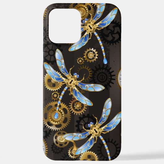 Steampunk Dragonflies op bruine gestreepte achterg iPhone Hoesje (Achterkant)