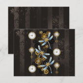 Steampunk Dragonflies op bruine gestreepte achterg Kaart (Voorkant / Achterkant)