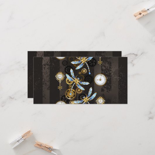 Steampunk Dragonflies op bruine gestreepte achterg Kaart (Voorkant / Achterkant in situ)