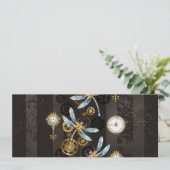 Steampunk Dragonflies op bruine gestreepte achterg Kaart (Staand voorkant)