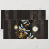 Steampunk Dragonflies op bruine gestreepte achterg Kaart (Voorkant / Achterkant)