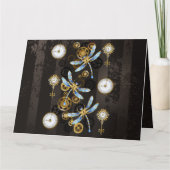 Steampunk Dragonflies op bruine gestreepte achterg Kaart (Voorkant)