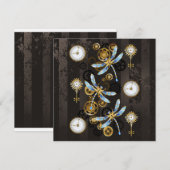 Steampunk Dragonflies op bruine gestreepte achterg Kaart (Voorkant / Achterkant)