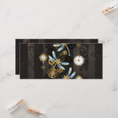 Steampunk Dragonflies op bruine gestreepte achterg Kaart (Voorkant / Achterkant in situ)