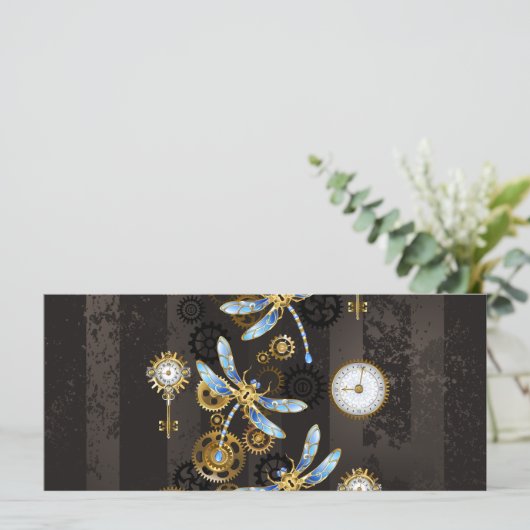 Steampunk Dragonflies op bruine gestreepte achterg Kaart (Staand voorkant)