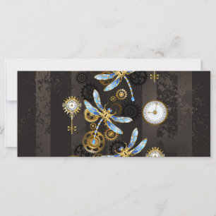 Steampunk Dragonflies op bruine gestreepte achterg Kaart