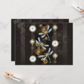 Steampunk Dragonflies op bruine gestreepte achterg Kaart (Voorkant / Achterkant in situ)