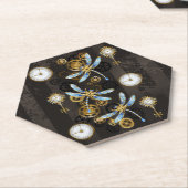 Steampunk Dragonflies op bruine gestreepte achterg Kartonnen Onderzetters (Schuin)