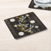 Steampunk Dragonflies op bruine gestreepte achterg Kartonnen Onderzetters (Schuin)