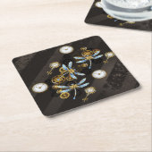 Steampunk Dragonflies op bruine gestreepte achterg Kartonnen Onderzetters (Schuin)