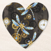 Steampunk Dragonflies op bruine gestreepte achterg Kartonnen Onderzetters (Voorkant)