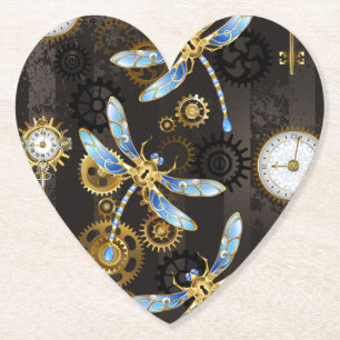 Steampunk Dragonflies op bruine gestreepte achterg Kartonnen Onderzetters