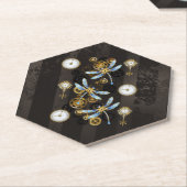 Steampunk Dragonflies op bruine gestreepte achterg Kartonnen Onderzetters (Schuin)
