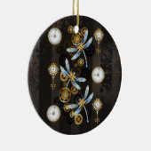 Steampunk Dragonflies op bruine gestreepte achterg Keramisch Ornament (Rechts)