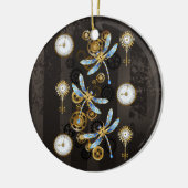 Steampunk Dragonflies op bruine gestreepte achterg Keramisch Ornament (Links)