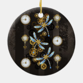 Steampunk Dragonflies op bruine gestreepte achterg Keramisch Ornament (Achterkant)