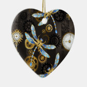 Steampunk Dragonflies op bruine gestreepte achterg Keramisch Ornament (Rechts)