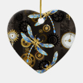 Steampunk Dragonflies op bruine gestreepte achterg Keramisch Ornament (Achterkant)