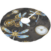 Steampunk Dragonflies op bruine gestreepte achterg Kerstboom Rok (Gekanteld)