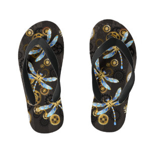 Steampunk Dragonflies op bruine gestreepte achterg Kinder Teenslippers
