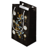 Steampunk Dragonflies op bruine gestreepte achterg Klein Cadeauzakje (Achterkant Gekanteld)